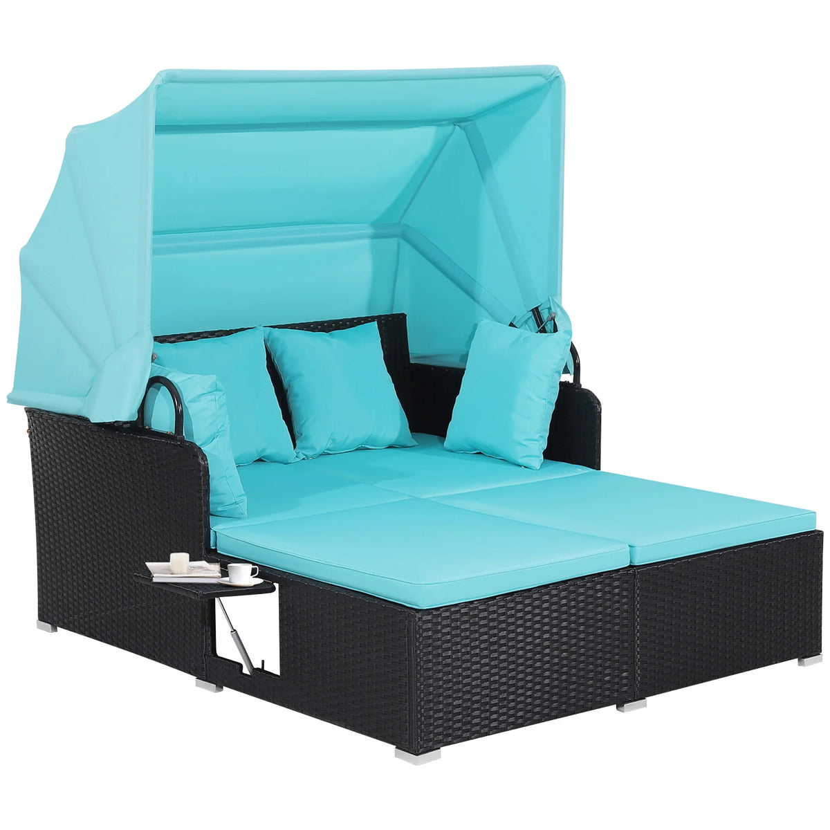 Red Rattan Daybed with Canopy and Side Tables S1204