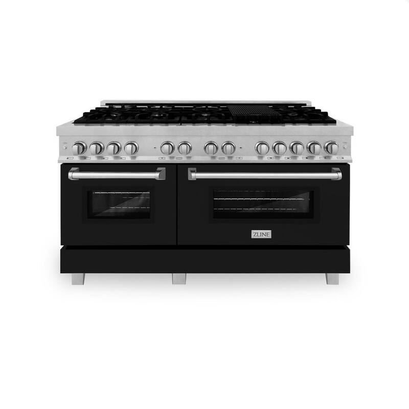 9 Burner Double Oven Dual Fuel Range with Black Matte Door F748