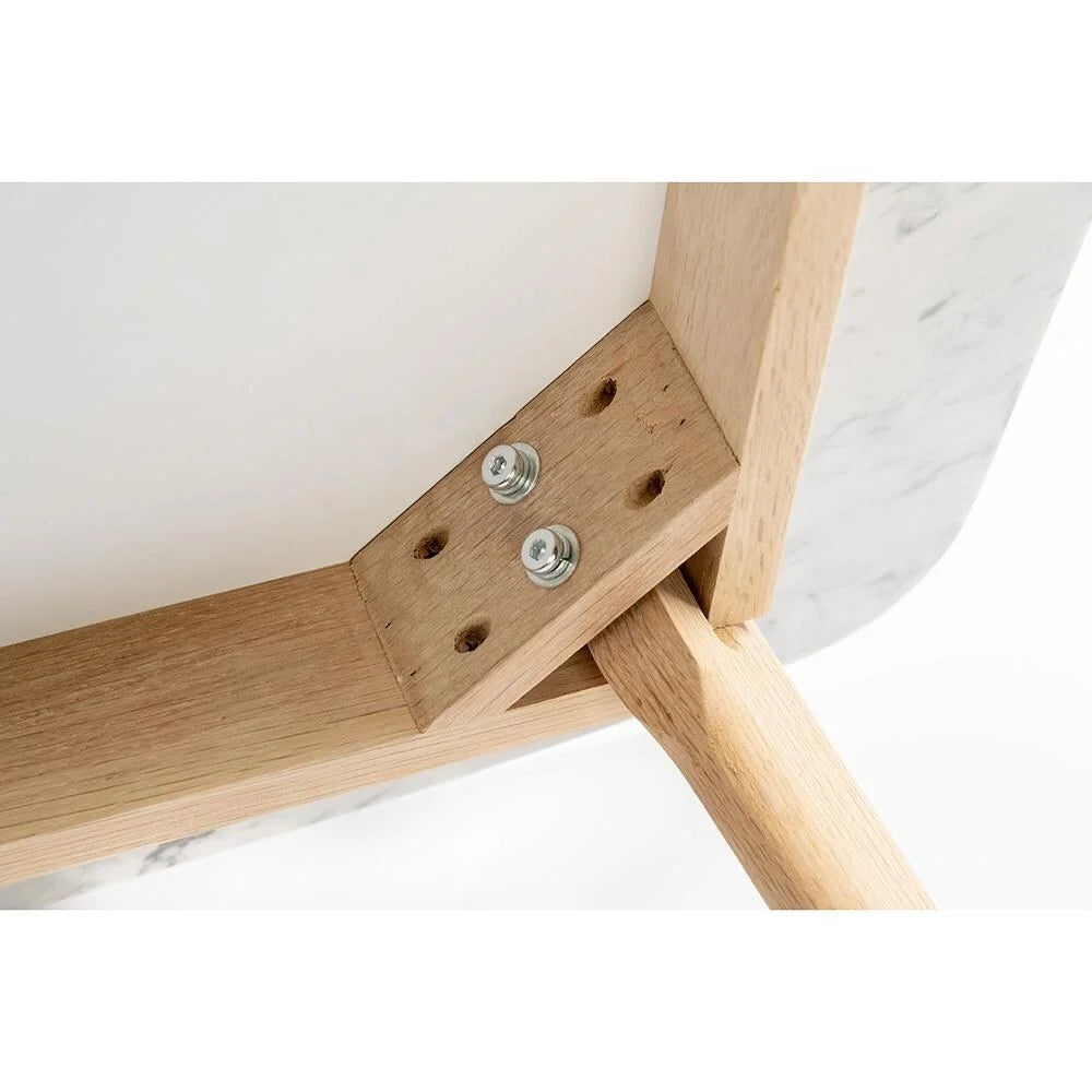 31" Square White Marble Dining Table with Oak Legs Y649204