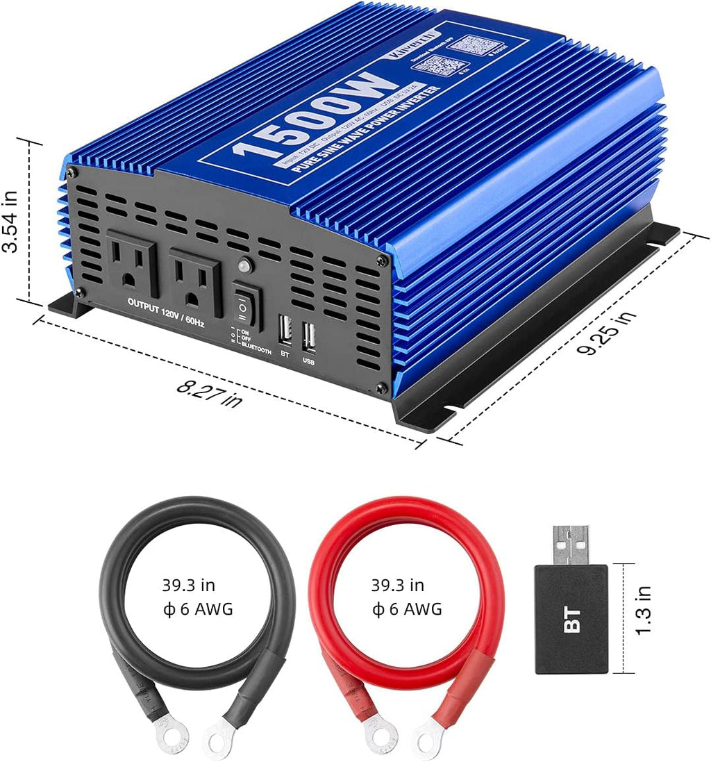 3000W Pure Sine Wave Power Inverter 12V DC to 110V AC Car Inverter with Bluetooth 4 AC Outlets 2 USB Ports G9431