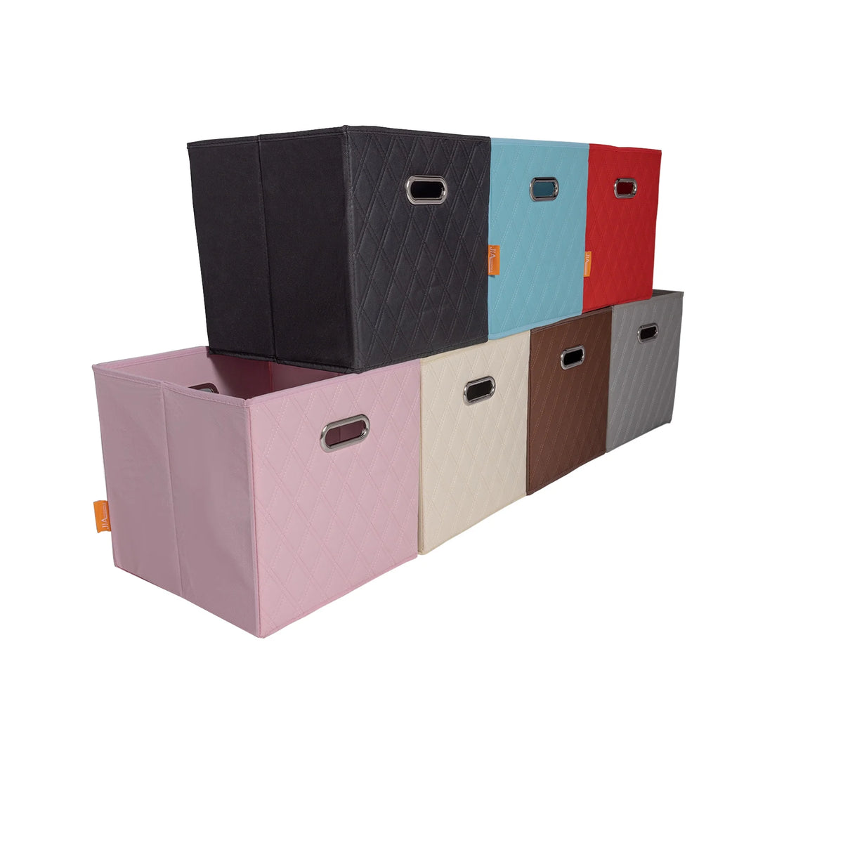 Gray Foldable Faux Leather Storage Cube Bins Set of Four O55337