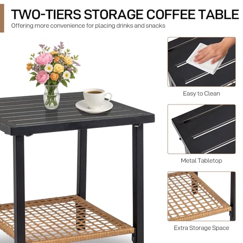 3-Piece Rattan Rocking Bistro Set with Cushions I101