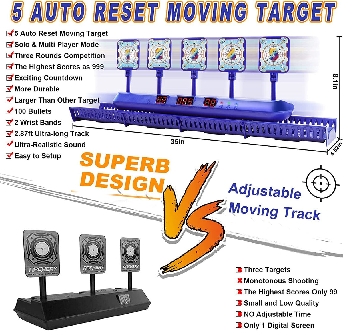 Electronic Auto-Reset Shooting Target Kit with Foam Darts U264