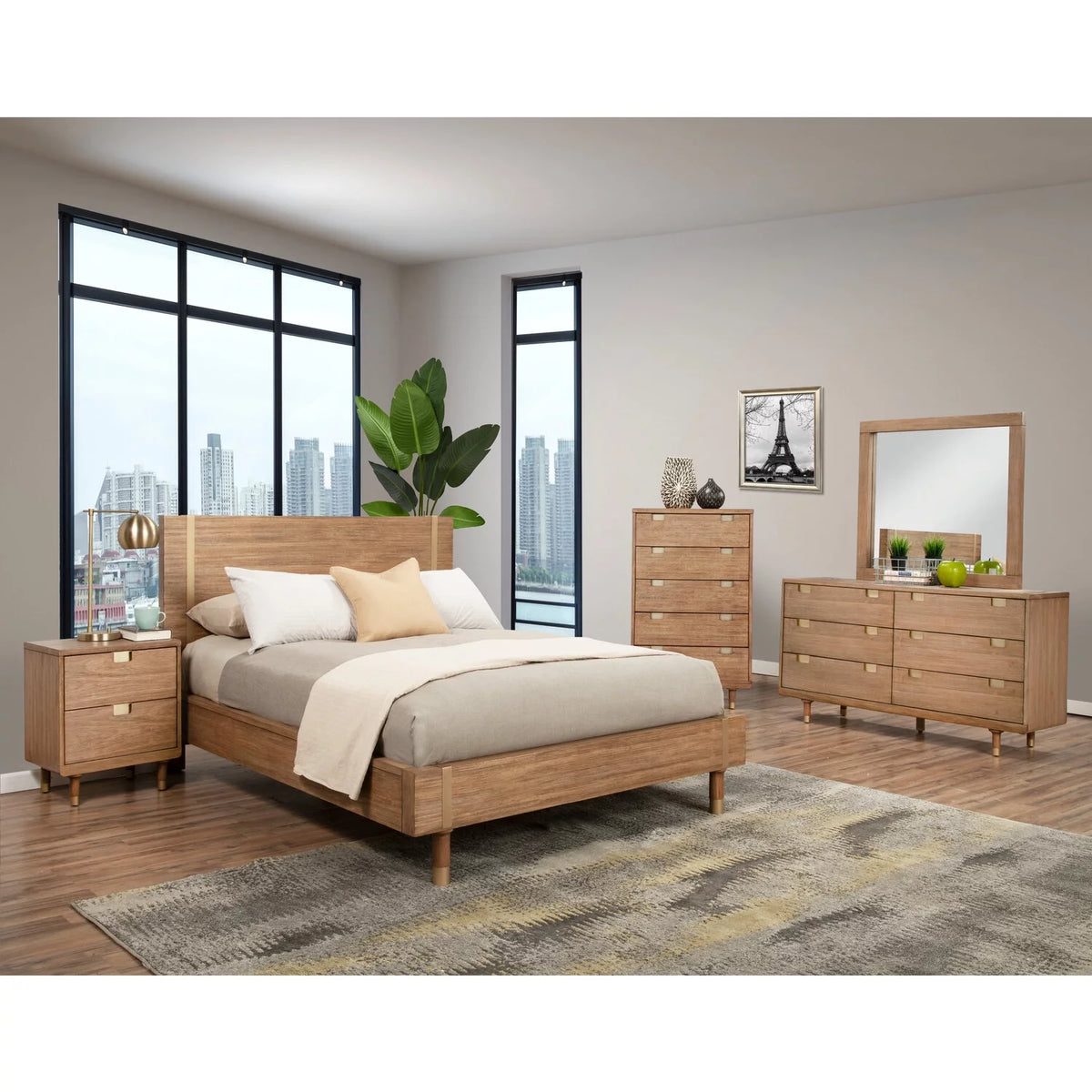 Five Drawer Wood Chest in Sand Beige P4059