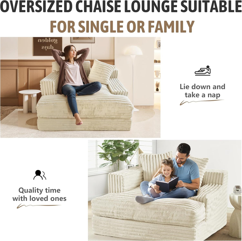 Oversized Chaise Lounge Sofa with 2 Throw Pillows U96220