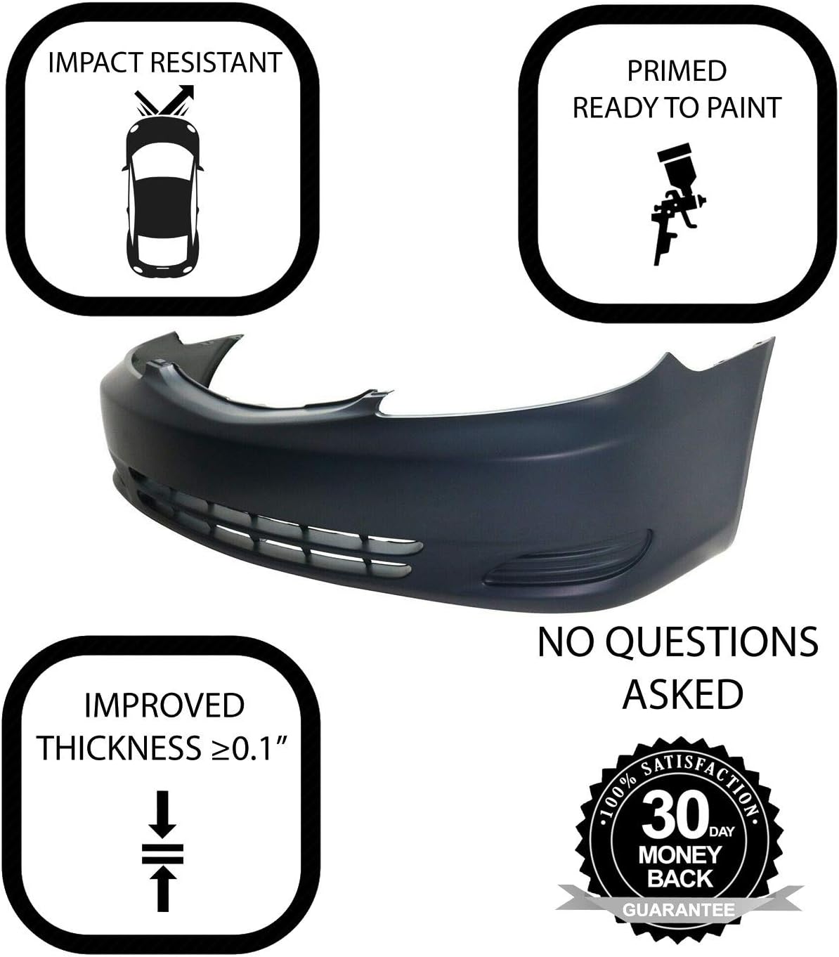 Plastic Bumper Cover Fascia for 2002-2004 Toyota Camry LE XLE Sedan V764564