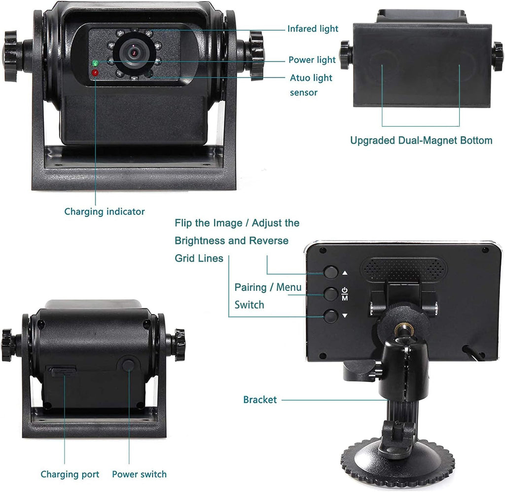 Wireless Magnetic Trailer Hitch Backup Camera with 4.3 inch LCD Monitor M730
