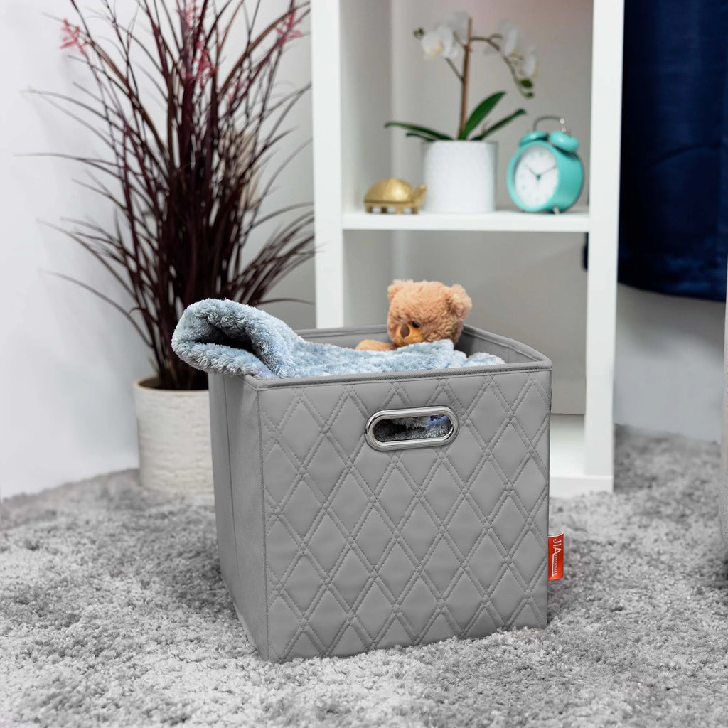 Gray Foldable Faux Leather Storage Cube Bins Set of Four O55337