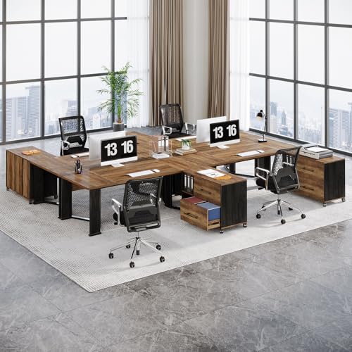Brown and Black L Shaped Executive Desk with Mobile File Cabinet and 2 Drawers N223