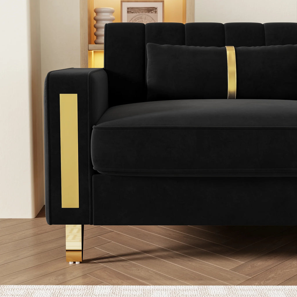 Black Velvet Sofa Couch U117788