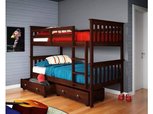 Twin/Twin Mission Bunk Bed with Under Bed Drawers Cappuccino Finish E4466
