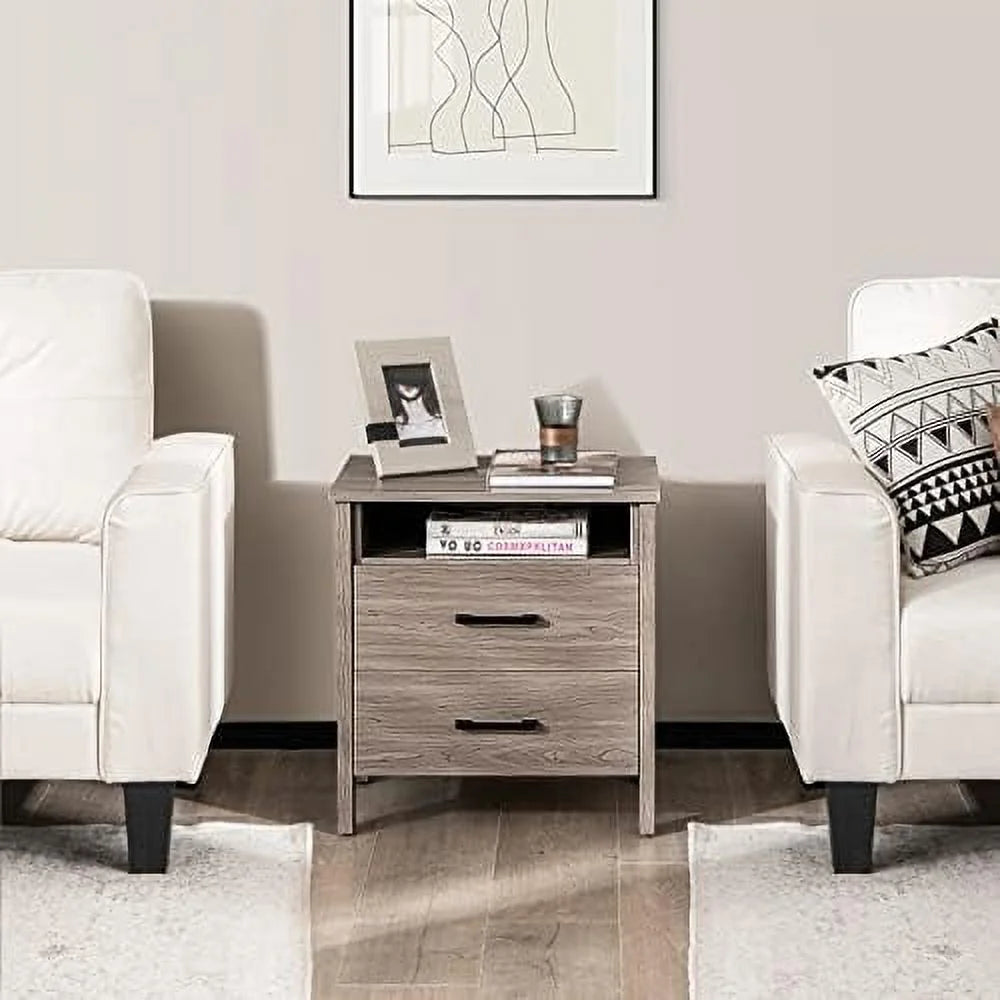 Oak 2 Drawer Wooden Nightstand E72615
