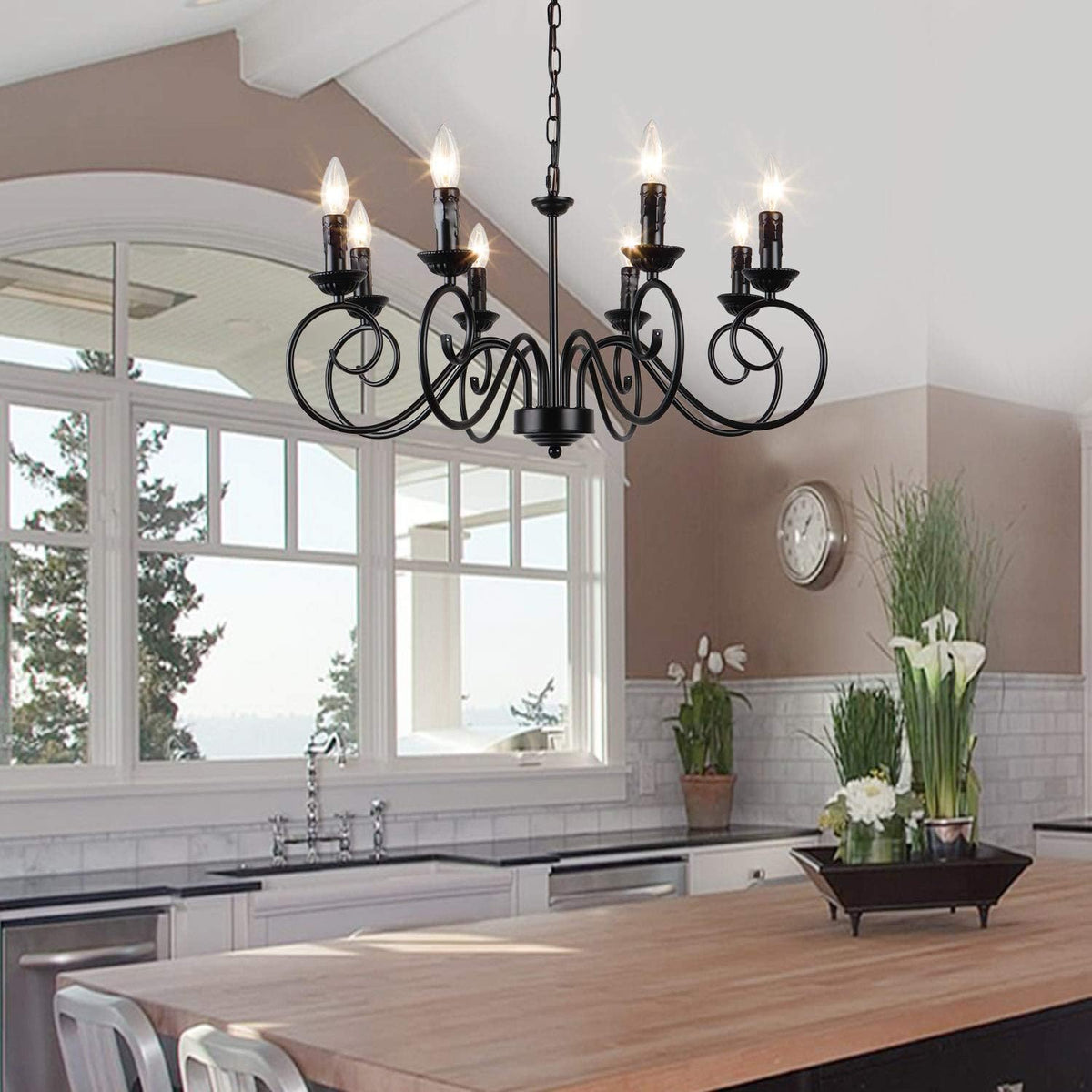 8 Lights Black Rustic Chandelier Ceiling Light Fixture T69218