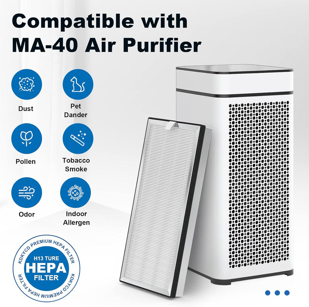 2 Pack MA-40 Replacement Filters, 3-in-1 H13 HEPA Activated Carbon Filter V66233
