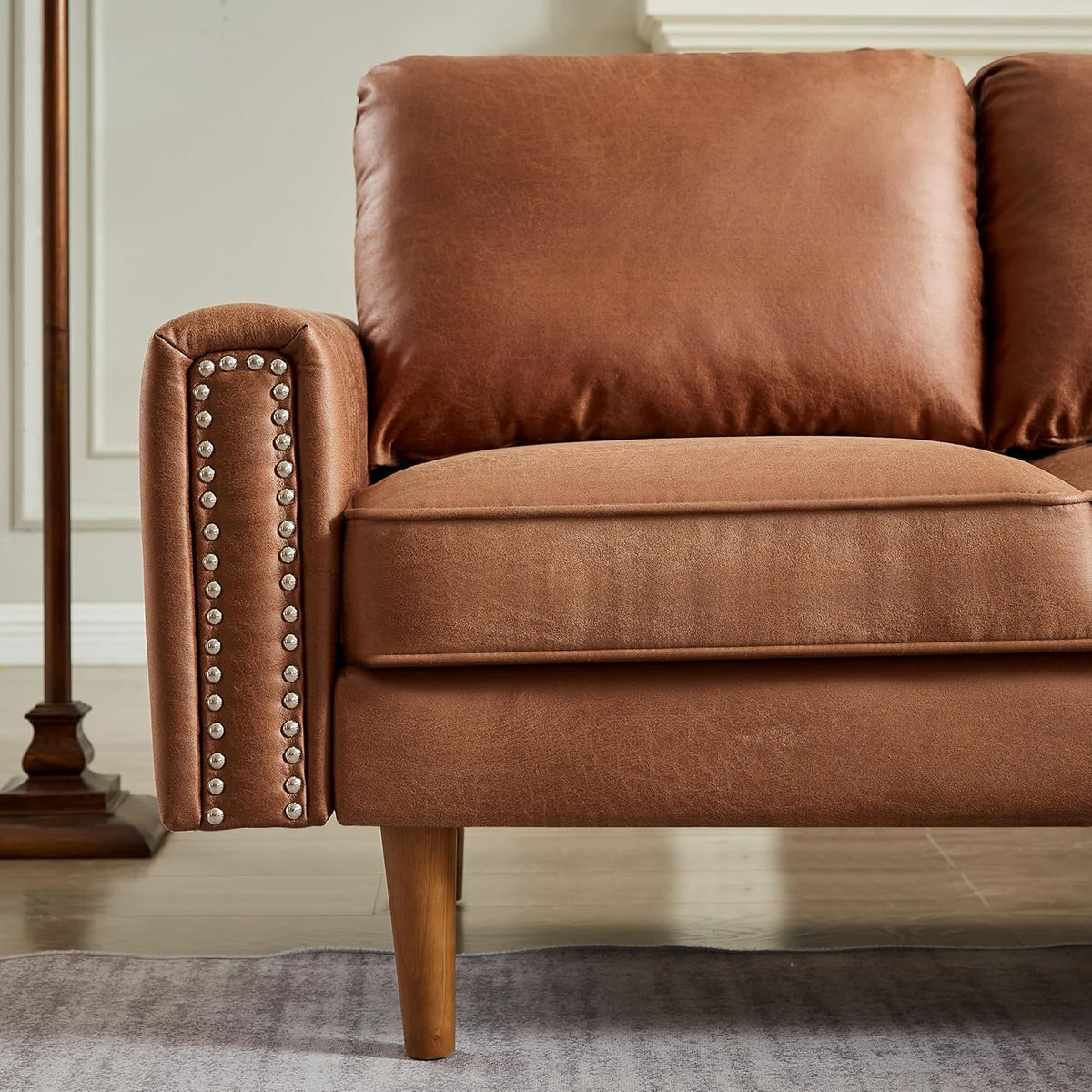 Brown L-Shape Sofa Couch with Suede Fabric U19157