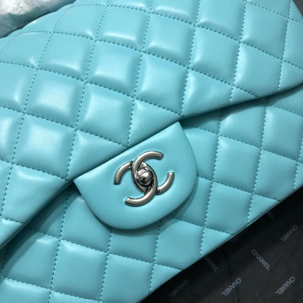 Large Classic Handbag Gold Hardware Blue 11.8in/30cm M709