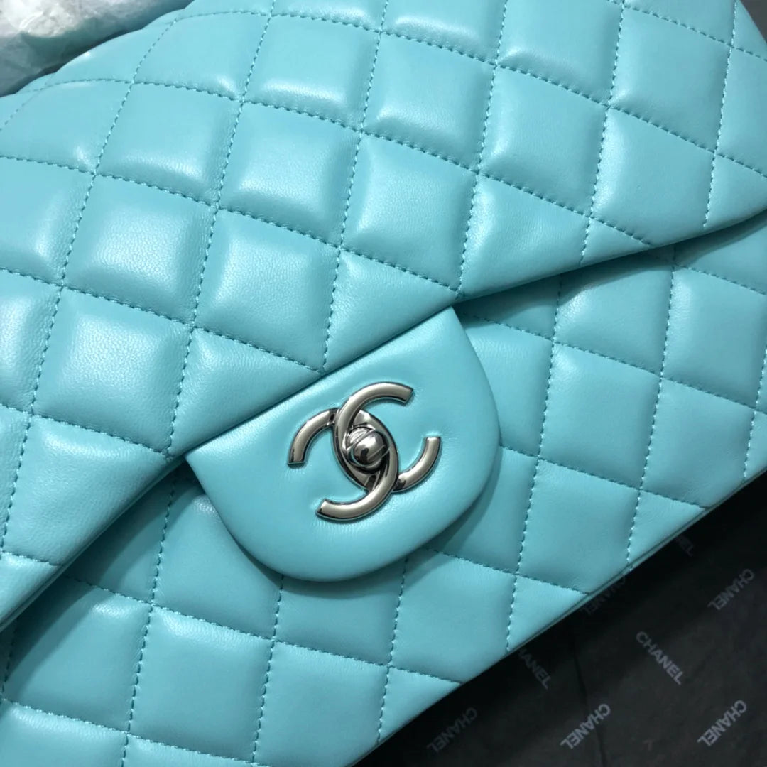 Large Classic Handbag Gold Hardware Blue 11.8in/30cm M709