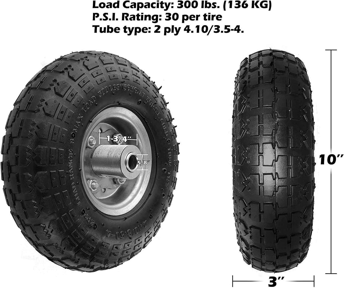 4 Pack Pneumatic Rubber Wheels with 5/8 Center Bearing U280419