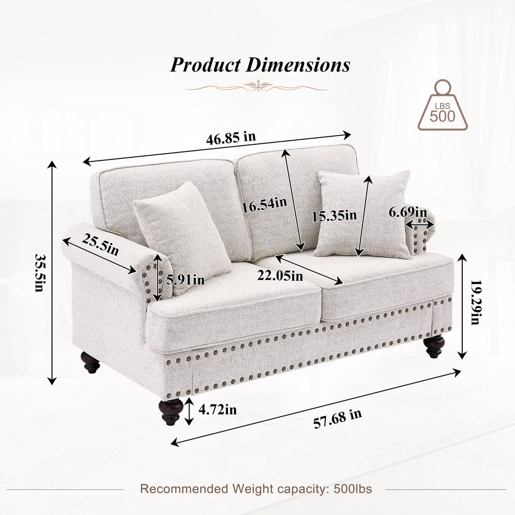 White Chenille 2 Seater Loveseat Sofa Z890