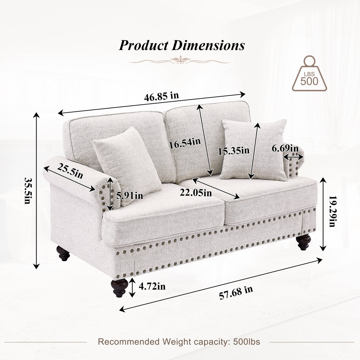 White Chenille 2 Seater Loveseat Sofa Z890