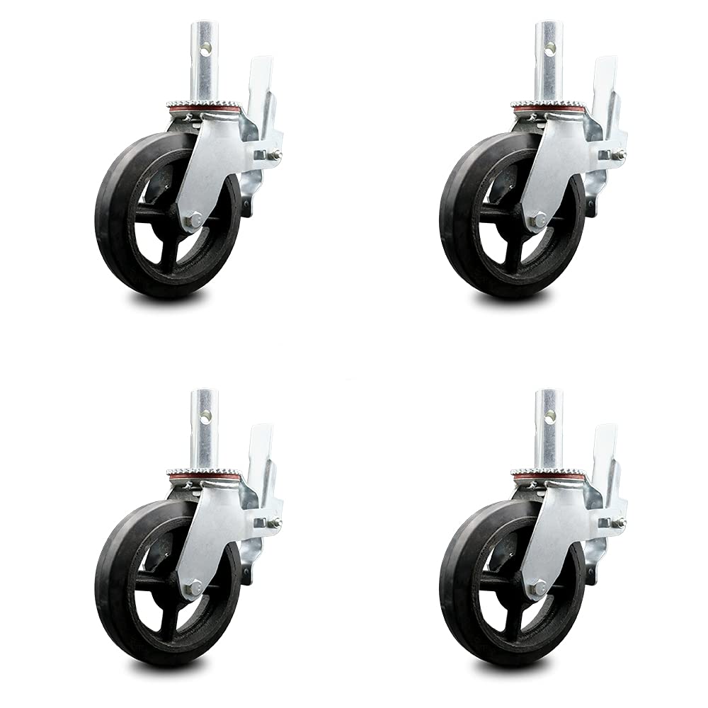 8 Inch Black Rubber Swivel Caster on Cast Iron Wheel, 600 lbs. Capacity, Pack of 2 V6460