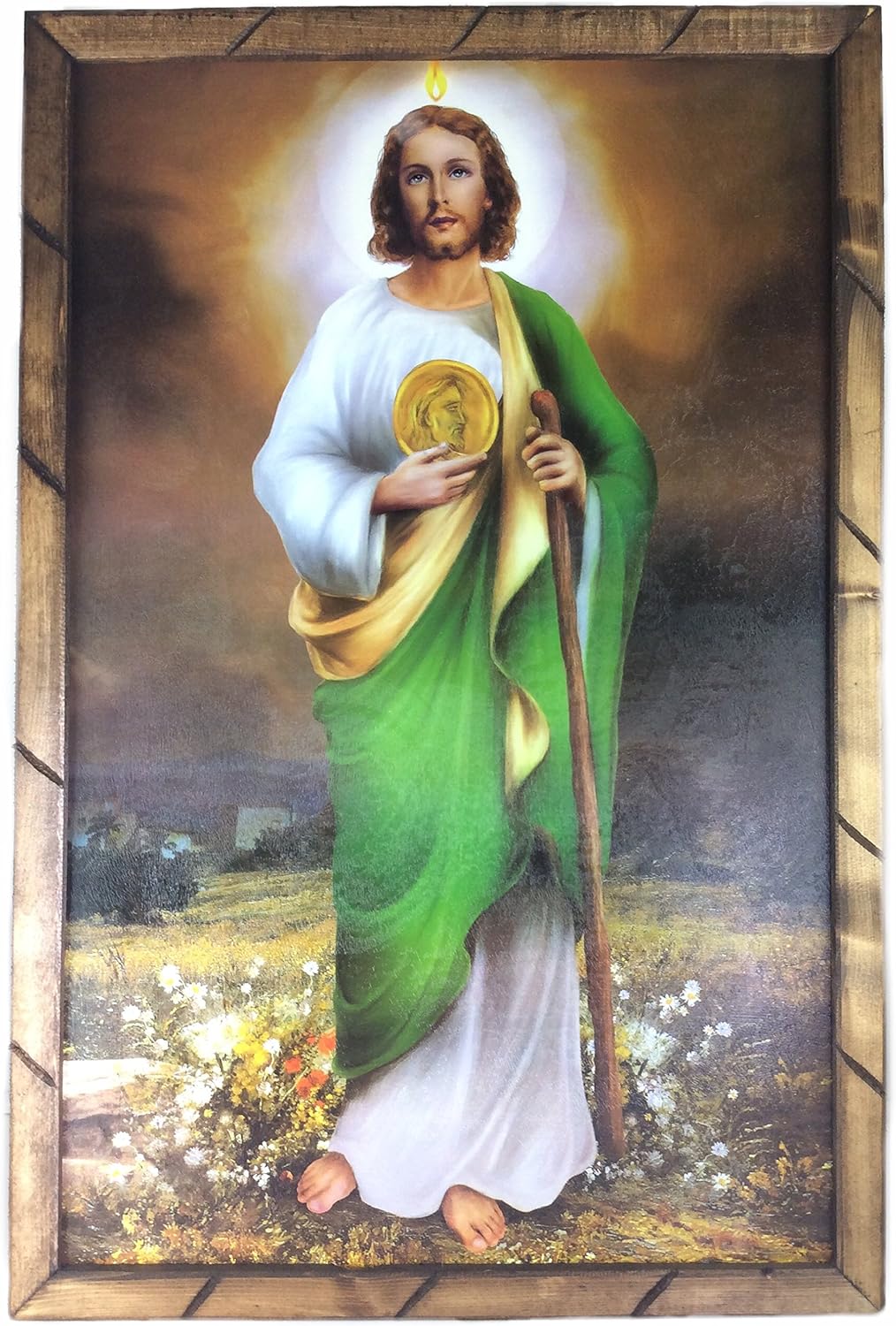 Cuadro Religioso Con Marco De Madera Rustica 36''X24''x1'' V2789