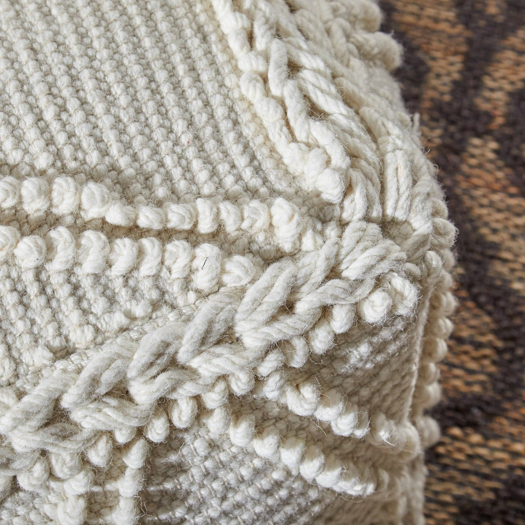 White Wool Cotton Square Pouf S155788