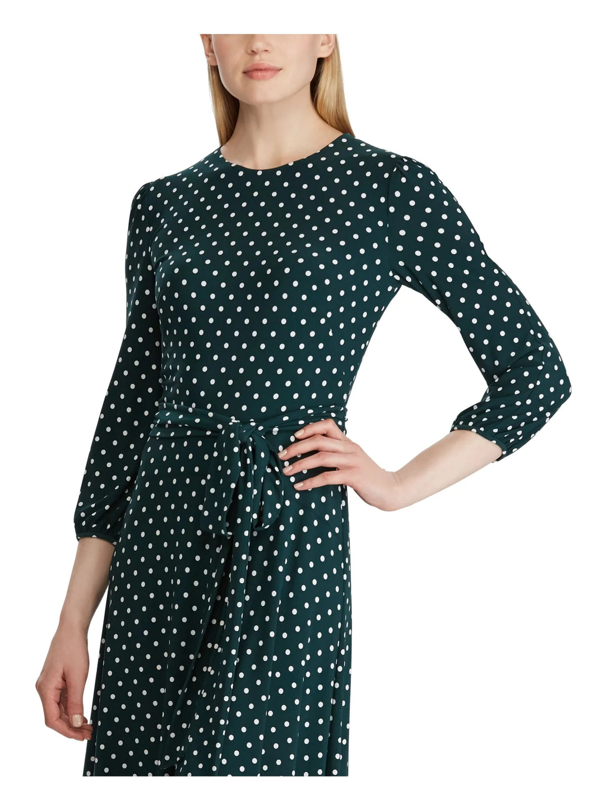 Green Long Sleeve Knee Length Faux Wrap Dress Z6228