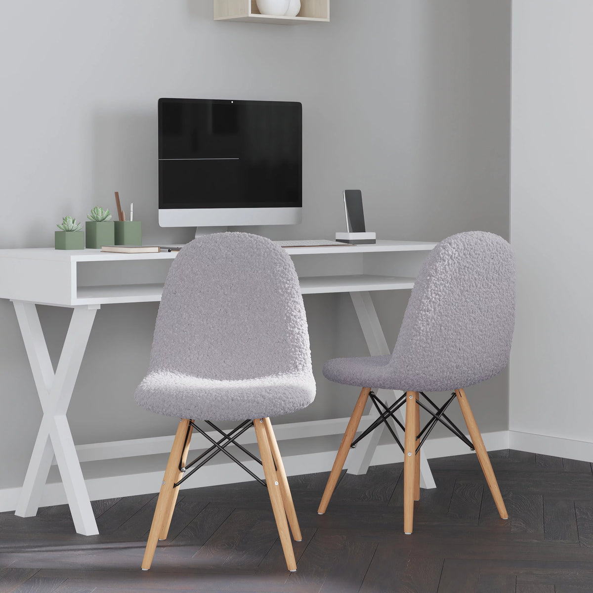 Set of 2 Gray Faux Shearling Accent Chair W166502