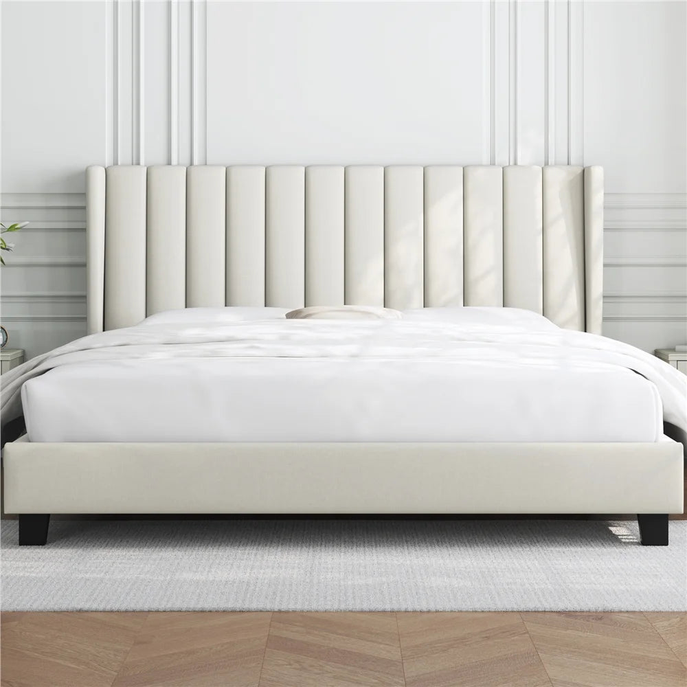 Queen Platform Bed with Upholstered Headboard, Navy Blue P164