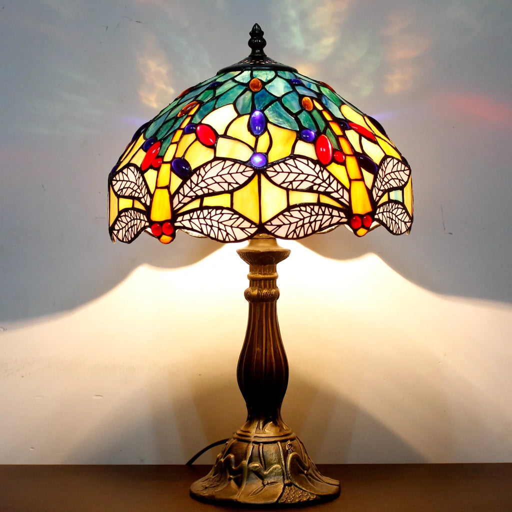 Sea Blue Yellow Stained Glass Dragonfly Style Table Lamp P57299