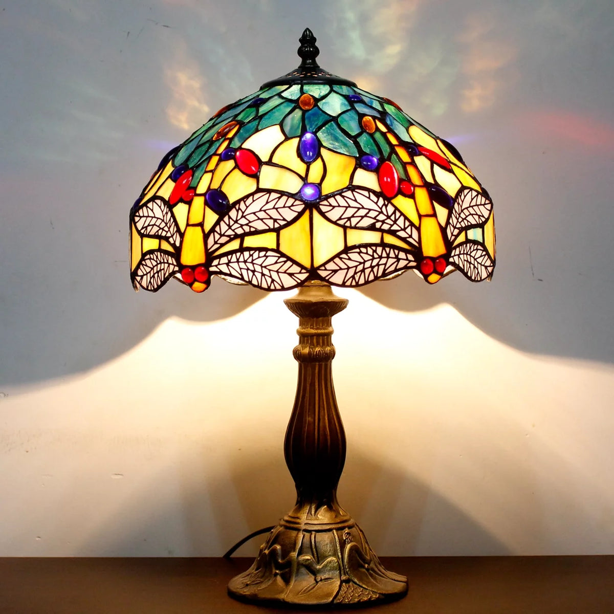 Sea Blue Yellow Stained Glass Dragonfly Style Table Lamp P57299