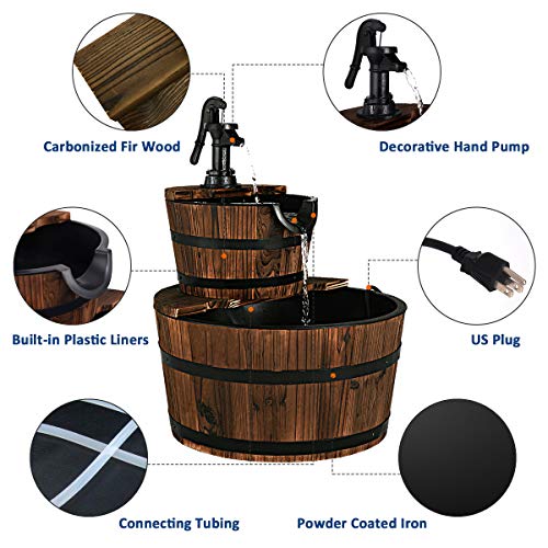 2-Tier Barrel Waterfall Fountain with Electric Pump L577121