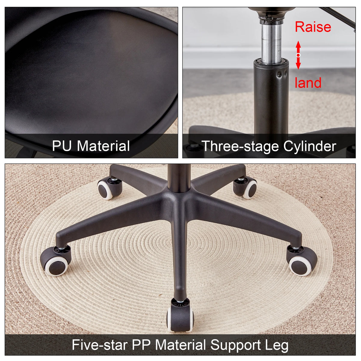 Black Adjustable 360 °Swivel Armless Computer Chair J991