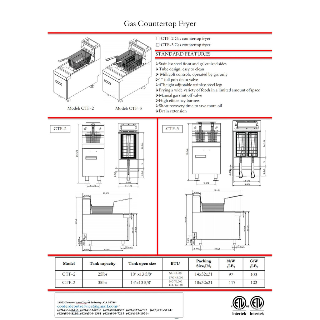 Commercial Gas Countertop Deep Fryer F270