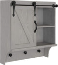 White Shabby-Chic Farmhouse Cabinet Wall Organizer with Sliding Barn Door and 3 Knobs T216