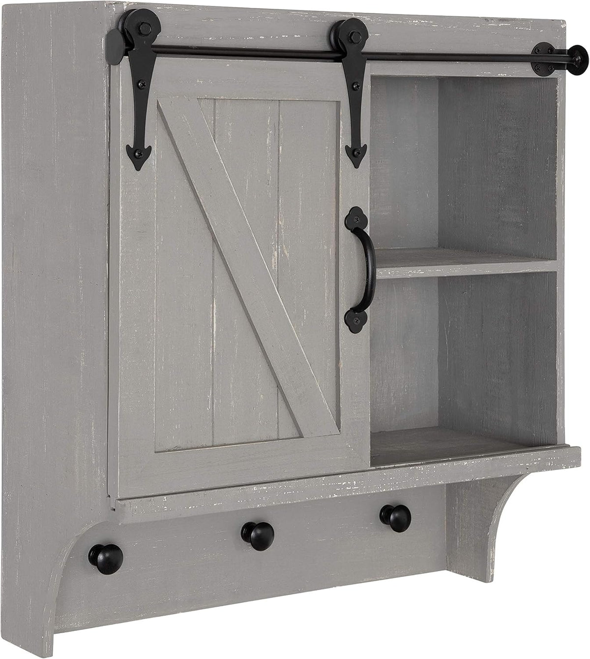 White Shabby-Chic Farmhouse Cabinet Wall Organizer with Sliding Barn Door and 3 Knobs T216