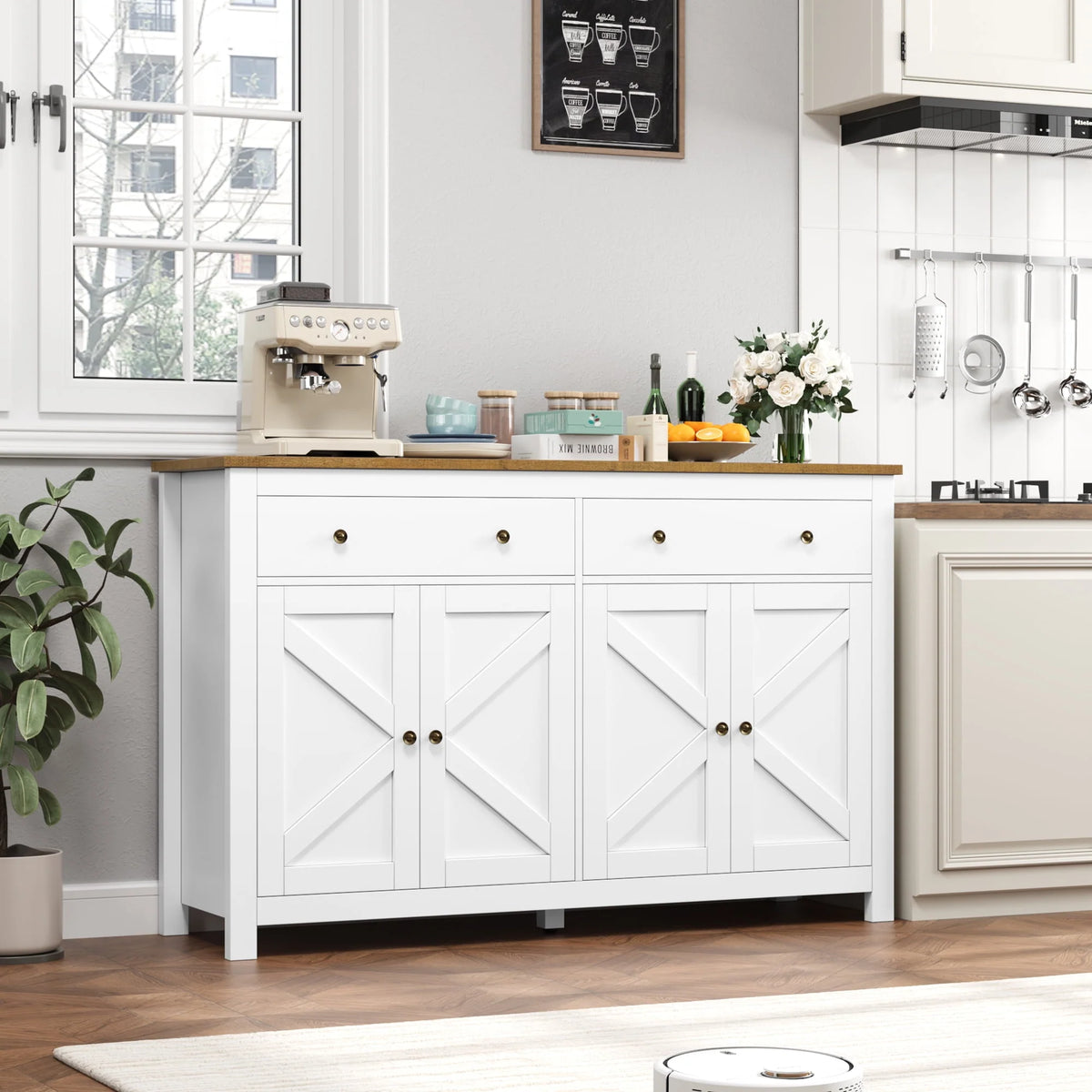 Brown 4-Door 2-Drawer Wood Buffet Cabinet G979