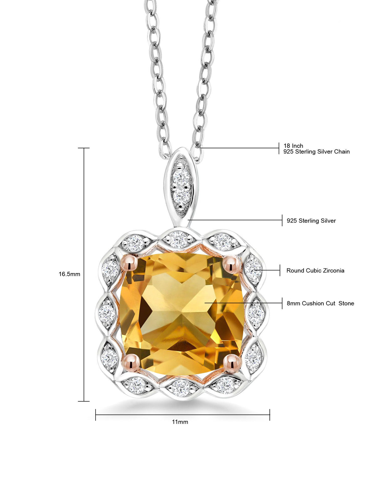 925 Sterling Silver Citrine Pendant Necklace with 18 inch Silver Chain L680649