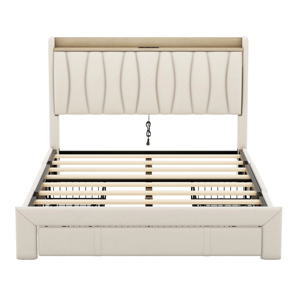 Queen Size Upholstered Platform Bed Frame with 3 Drawers G7359