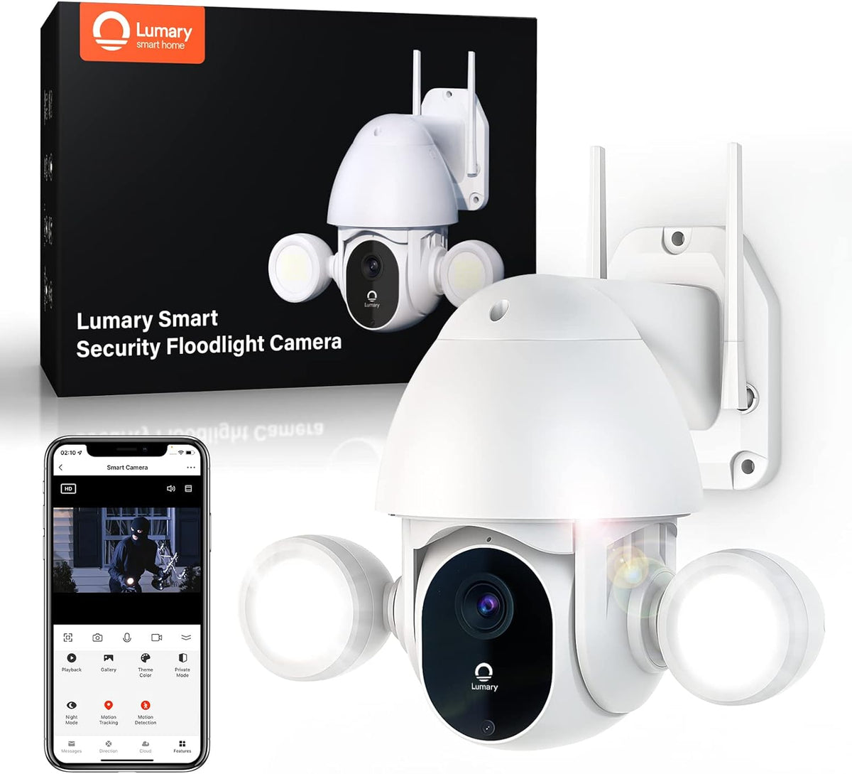 2K 3MP Security WiFi Floodlight Camera with Motion Tracking Night Vision IP66 Waterproof I961