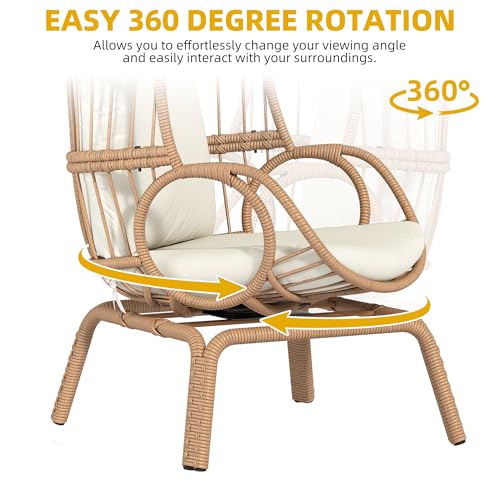 Beige Wicker Egg Chair with Ottoman C8349