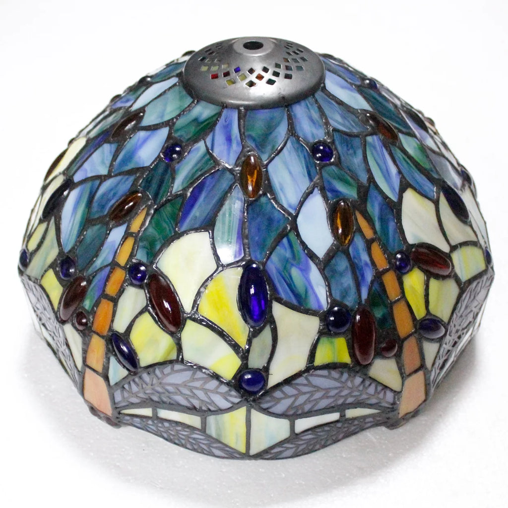 Sea Blue Yellow Stained Glass Dragonfly Style Table Lamp P57299