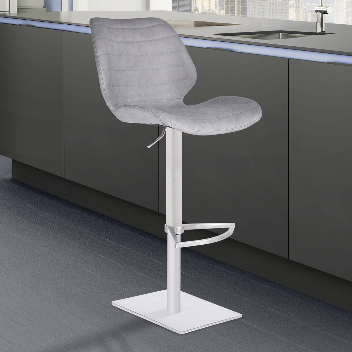 Vintage Light Grey Adjustable Swivel Barstool J269
