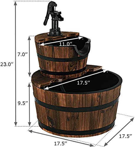 2-Tier Barrel Waterfall Fountain with Electric Pump L577121
