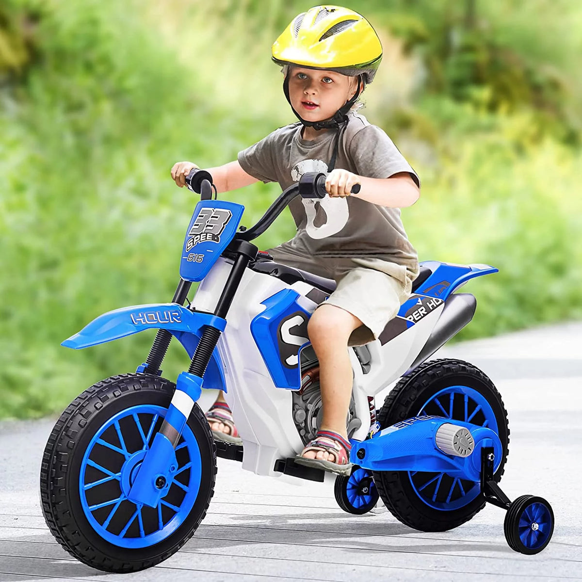 12V Kids Off-Road Ride on Dirt Bike with Training Wheels, Green K640