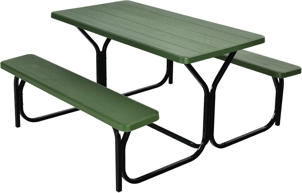 Green Metal Base Picnic Table Bench Set W45680