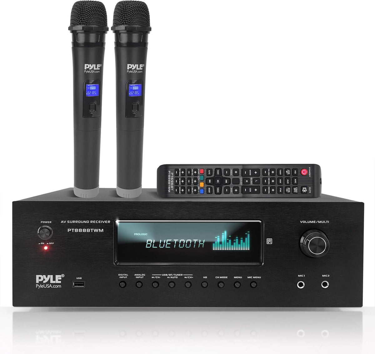 1000W Bluetooth Stereo Amplifier with 2 UHF Wireless Microphone K375