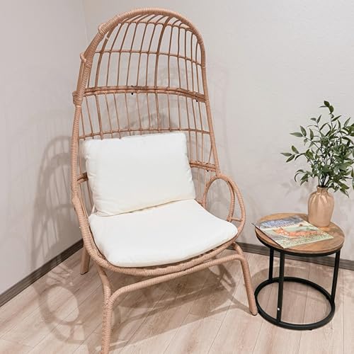 Beige Wicker Egg Chair with Ottoman C8349