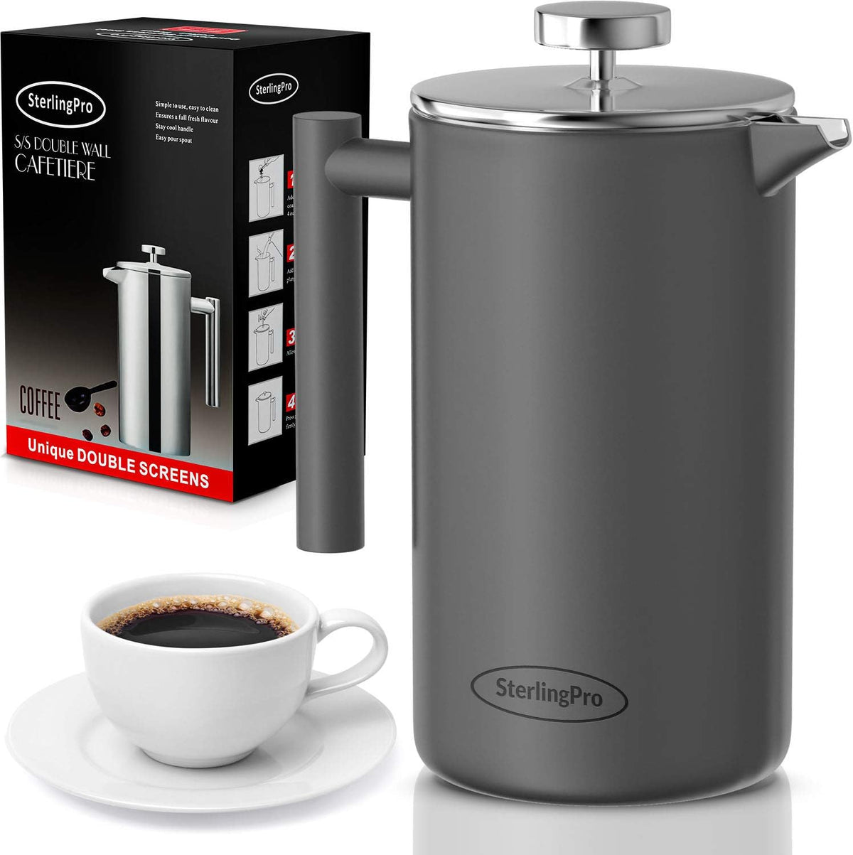 Stainless Steel French Press Coffee Maker 1.75L Pack of 2 X7160